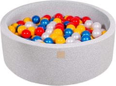 MeowBaby® Kuličkový bazén 90X30cm/200 kuliček 7Compour Hračky pro batolata z kulaté pěny Vyrobeno v EU Světle šedá: červená/žlutá/bílá perleťová/perleťově modrá