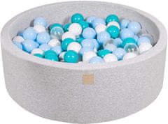 MeowBaby® Kuličkový bazén 90X30cm/200 kuliček 7Compour Hračky pro batolata z kulaté pěny Vyrobeno v EU Světle šedá: tyrkysová/dětská modrá/průhledná/bílá