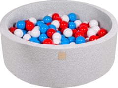 MeowBaby® Kuličkový bazén 90X30cm/200 kuliček 7Compour Hračky pro batolata z kulaté pěny Vyrobeno v EU Světle šedá: červená/bílá/modrá
