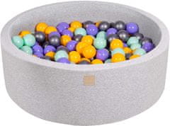 MeowBaby® Kuličkový bazén 90X30cm/200 kuliček 7Compour Hračky pro batolata z kulaté pěny Vyrobeno v EU Světle šedá: fialová/žlutá/mátová/stříbrná