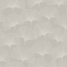 Metalická zlatobéžová vliesová tapeta, matné obrysy listů Ginkga 347749, City Chic , 0,53 x 10,05 m