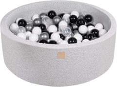 MeowBaby® Kuličkový bazén 90X30cm/200 kuliček 7Compour Hračky pro batolata z kulaté pěny Vyrobeno v EU Světle šedá: bílá/černá/průhledná/stříbrná
