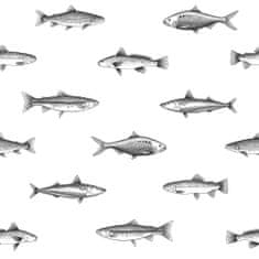 Bílá vliesová tapeta s černými rybami 138967, Black & White, 0,53 x 10,05 m