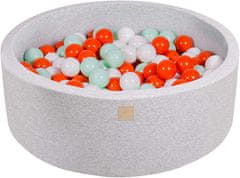 MeowBaby® Kuličkový bazén 90X30cm/200 kuliček 7Compour Hračky pro batolata z kulaté pěny Vyrobeno v EU Světle šedá: oranžová/bílá/mátová