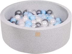 MeowBaby® Kuličkový bazén 90X30cm/200 kuliček 7Compour Hračky pro batolata z kulaté pěny Vyrobeno v EU Světle šedá: Stříbrná/Baby Blue/Bílá perleťová/Transparentní