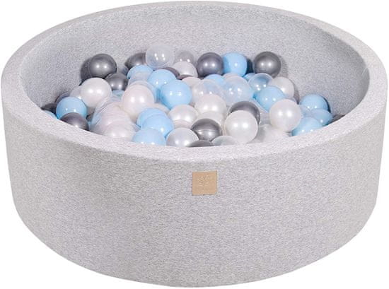 MeowBaby® Kuličkový bazén 90X30cm/200 kuliček 7Compour Hračky pro batolata z kulaté pěny Vyrobeno v EU Světle šedá: Stříbrná/Baby Blue/Bílá perleťová/Transparentní
