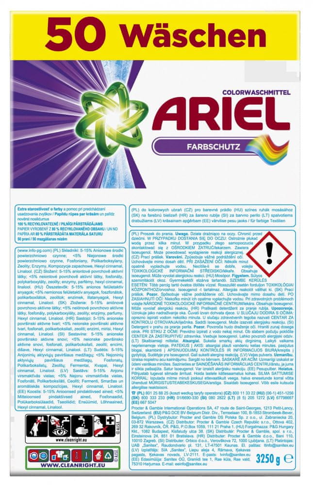 Levně Ariel Prací Prášek 3,25 KG Color 50 Praní