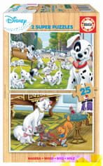 Educa Dřevěné puzzle 101 Dalmatinů a Aristokočky 2x25 dílků