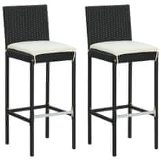 Vidaxl Zahradní barové stoličky s poduškami 2 ks černé polyratan
