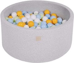 MeowBaby® Kuličkový bazén 90X40cm/300 kuliček 7 Compour Hračky pro batolata z kulaté pěny Vyrobeno v EU Světle šedá: bílá/žlutá/světle zelená/dětská modrá