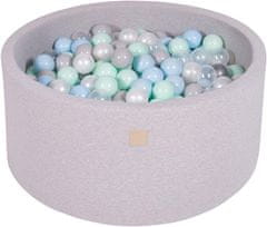 MeowBaby® Kuličkový bazén 90X40cm/300 kuliček 7 Cm pour Hračky pro batolata z kulaté pěny Vyrobeno v EU Světle šedá: bílá perleťová/šedá/průhledná/mátová/dětská modrá