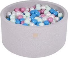 MeowBaby® Kuličkový bazén 90X40cm/300 kuliček 7 Cm pour Hračky pro batolata z kulaté pěny Vyrobeno v EU Světle šedá: modrá/bílá perleťová/světle růžová/mátová