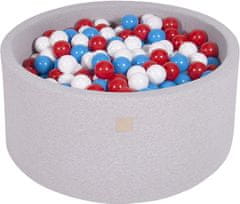 MeowBaby® Kuličkový bazén 90X40cm/300 kuliček 7 Cm pour Hračky pro batolata z kulaté pěny Vyrobeno v EU Světle šedá: červená/bílá/modrá