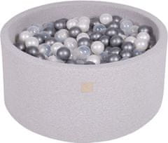 MeowBaby® Kuličkový bazén 90X40cm/300 kuliček 7 Cm pour Hračky pro batolata z kulaté pěny Vyrobeno v EU Světle šedá: stříbrná/průhledná/bílá perleťová