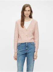 Pieces Světle růžový dámský žebrovaný svetr na knoflíky Pieces Ellen XS