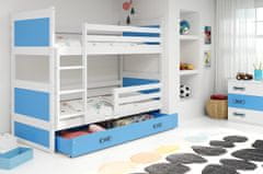 Importworld Dětská patrová postel Bohumír - 2 osoby, 80x160 s úložným prostorem – Bílá, Modrá