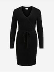 VILA Černé dámské žebrované svetrové šaty VILA Ril M
