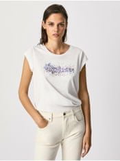 Pepe Jeans Bílé dámské tričko s flitry Pepe Jeans Berenice XS
