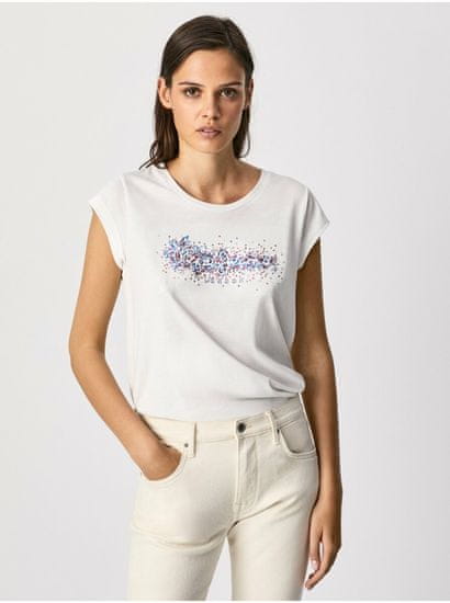 Pepe Jeans Bílé dámské tričko s flitry Pepe Jeans Berenice