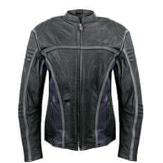 Xelement Bunda PURPLE STRIPES - dámská černá-fialová kožená bunda vel. L