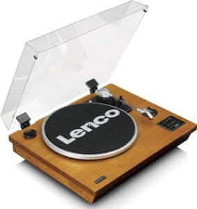 Gramofon Lenco Ls-55 integrovaný předzesilovač a protiprachový kryt reproduktory Bluetooth technologie aux in usb port