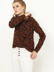 Camaïeu Tmavě hnědý svetr s leopardím vzorem CAMAIEU XL