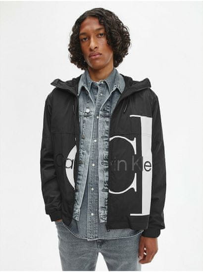 Calvin Klein Černá pánská vzorovaná lehká bunda s kapucí Calvin Klein Jeans