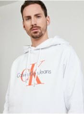 Calvin Klein Bílá pánská vzorovaná mikina s kapucí Calvin Klein Jeans XXL