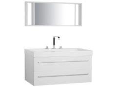 Beliani Bílý nástěnný nábytek do koupelny se zásuvkou a zrcadlem ALMERIA