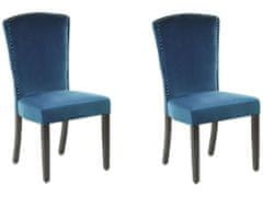 Beliani Sada 2 sametových modrých jídelních židlí PISECO