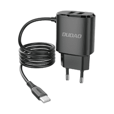 DUDAO nabíječka 2x USB s vestavěným USB kabelem typu C 12W černá (A2ProT černá) - Černá KP14084