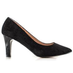 Amiatex Komfortní černé lodičky dámské na širokém podpatku + Ponožky Gatta Calzino Strech, černé, 37