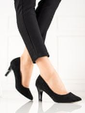 Amiatex Komfortní černé lodičky dámské na širokém podpatku + Ponožky Gatta Calzino Strech, černé, 37