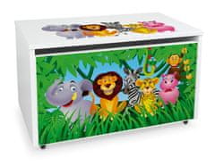 Leomark Velký dřevěný box na hračky na kolečkách se sedátkem - zvířatka 243B