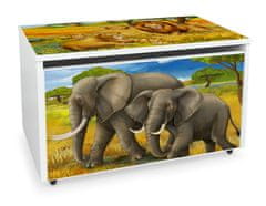 Leomark Velký dřevěný box na hračky na kolečkách se sedátkem - safari 243H