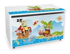 Leomark Velký dřevěný box na hračky na kolečkách se sedátkem - piráti 243C