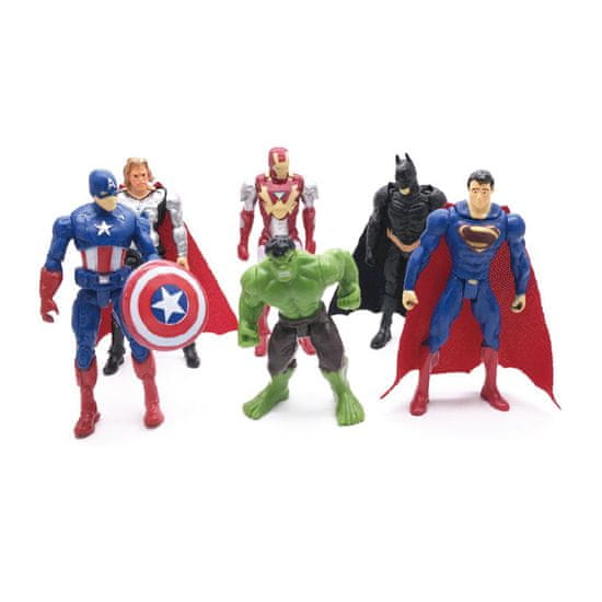 Figurky na dort Avengers, 6 ks, Iron man, Superman, Kapitán America, Hulk, Batman a Thor