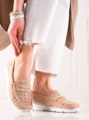 Amiatex Moderní mokasíny dámské hnědé bez podpatku + Ponožky Gatta Calzino Strech, odstíny hnědé a béžové, 36