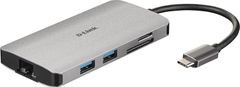 D-Link USB-C Hub 8v1, HDMI, Ethernet, PD, čtečka karet