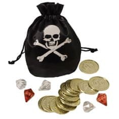 Pirátský měšec s mincemi a drahokamy - 17 ks