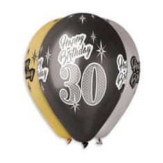 Balónky metalické 30 let - Happy Birthday - narozeniny - mix barev - 30 cm (5 ks)
