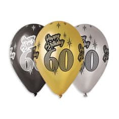 Balónky metalické 60 let - Happy Birthday - narozeniny - mix barev - 30 cm (5 ks)