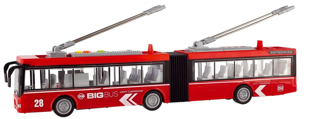 Levně Teddies Trolejbus/Autobus plast 45cm na setrvačník na bat. se světlem se zvukem v krabici 48x18x11cm