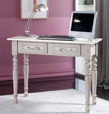 Amoletto Import Zdobený stylový psací stůl v barvě antické šedé se stříbrným lemem