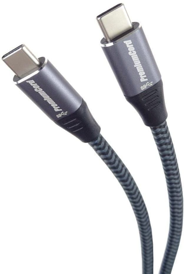 PremiumCord Kabel USB 3.2 Gen 1 USB-C male - USB-C male, bavlněný oplet, 1,5m, ku31ct15