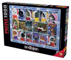 AnaTolian Puzzle Kočičí vánoční známky 1000 dílků