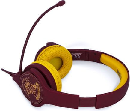 OTL Harry Potter Hogwarts Crest dětská bezdrátová sluchátka Bluetooth integrovaný mikrofon dětská sluchátka interaktivní sluchátka kabelové připojení tématický design circimaurální sluchátka uzavřená konstrukce vysoký comfort pohodlná sluchátka pro děti