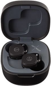 půvabná sluchátka do uší audio technica ath-sq1tw skvělý zvuk odolná vodě a potu lehounká nabíjecí box Bluetooth technologie dotykové ovládání ipx4