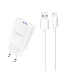 DUDAO nabíječka EU USB 5V / 2,4A QC3.0 Quick Charge 3.0 + kabel micro USB - Bílá KP14082