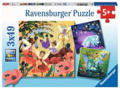 Ravensburger Puzzle Víly, drak a jednorožec 3x49 dílků